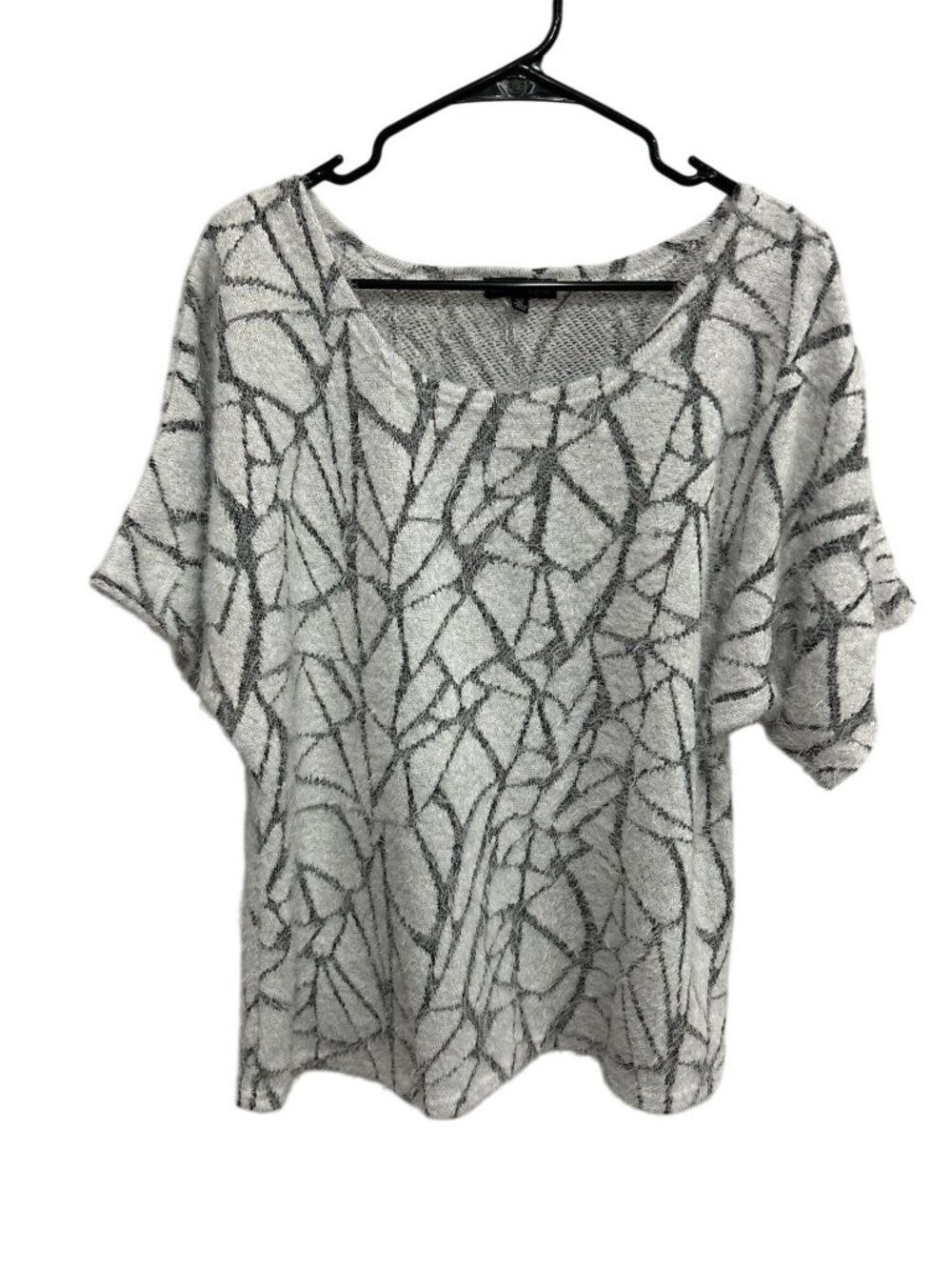 Chances R XL Gray Black Abstract Print Short Sleeve Top Artistic Minimalist